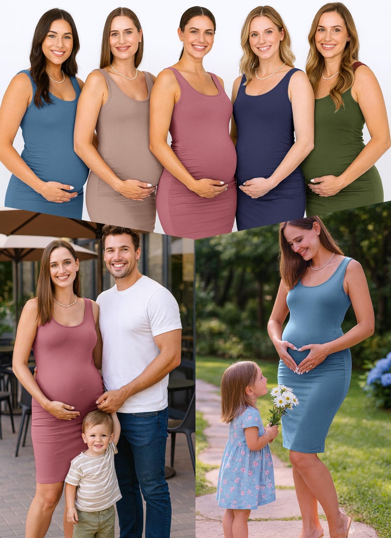 Rnxrbb Women Summer Sleeveless Maternity Dress Pregnancy Tank Scoop Neck Mama Clothes Casual Bodycon Clothing,Navy White S - Image 5